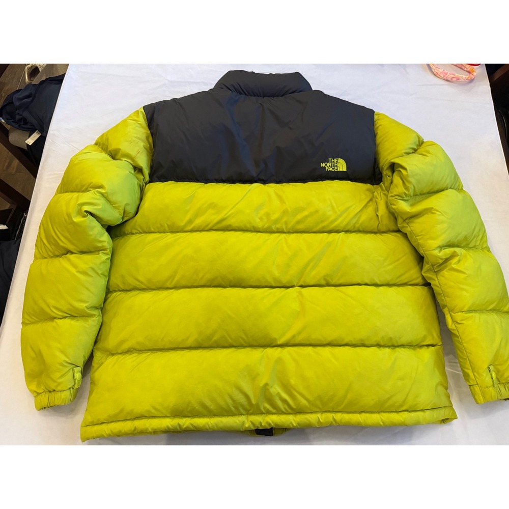 The North Face Nuptse 700 Down Puffer Jacket Men XL Neon yellow Black C759 retro - Picture 9 of 16